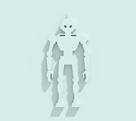 AI technology concept with cute robot character. Artificial intelligence in science and business, smart machine concept. Cartoon futuristic bot. Electronic robotic humanoid machine. 