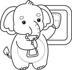 
Cute Elephant icon. Funny baby Elephant animal series stock illustration. Life of fluffy Elephant designs.
Coloring pages of Funny baby Elephant.