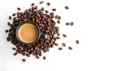 Coffee Cup and Roasted Beans on White backgrounds