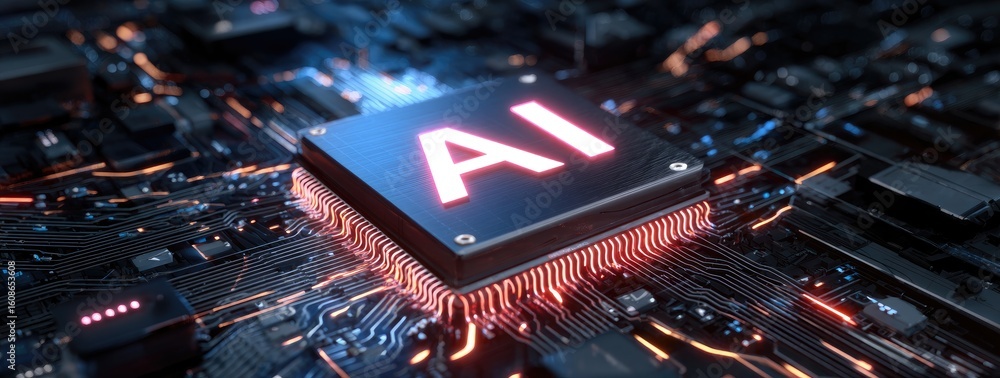 Poster close-up of a circuit board with a central ai processor