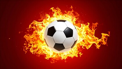Obraz premium Burning Soccer Ball with Flames with Fiery Sports Abstract Illustration on Red Backdrop.