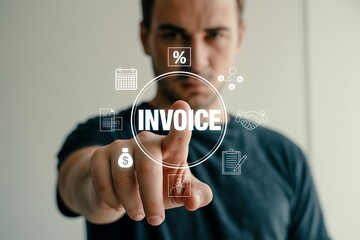 Man touching digital invoice interface image