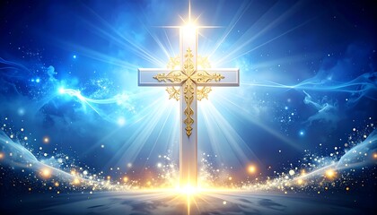 A radiant, white cross bathed in celestial light