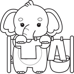 
Cute Elephant icon. Funny baby Elephant animal series stock illustration. Life of fluffy Elephant designs.
Coloring pages of Funny baby Elephant.