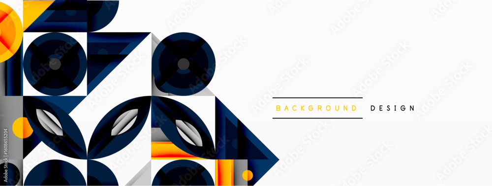Poster abstract geometric shapes, blue, gray, orange tones. modern design elements create dynamic visual co