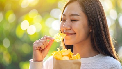 Woman enjoying a snack outdoors