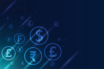 glowing international money symbol tech background design