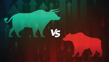 bull growth vs bear decline market trend concept background