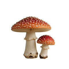 Obraz premium Crimson fungi duo, poised in isolation, unveils nature's exquisite fungal artistry on transparent