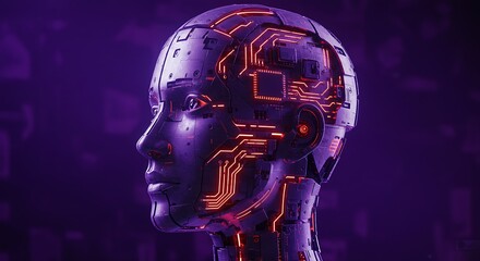 Neon Circuit AI Head, Futuristic Cyber Design