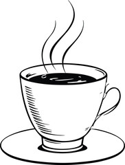 Black-and-White Vector Illustration of Cup with Rising Steam – 1-Item Comfort Ritual Silhouette