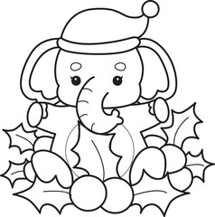 Fototapeta premium Cute Elephant icon. Funny baby Elephant animal series stock illustration. Life of fluffy Elephant designs. Coloring pages of Funny baby Elephant.