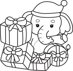 Cute Elephant icon. Funny baby Elephant animal series stock illustration. Life of fluffy Elephant designs.  
Coloring pages of Funny baby Elephant.