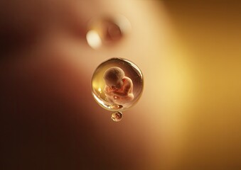 Fetus in a bubble, soft amber tones