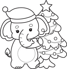 Cute Elephant icon. Funny baby Elephant animal series stock illustration. Life of fluffy Elephant designs.  
Coloring pages of Funny baby Elephant.
