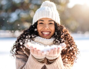 Woman enjoying snow in winter