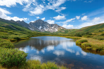 Fototapeta premium breathtaking mountain landscape featuring serene mountain lakes under clear blue sky