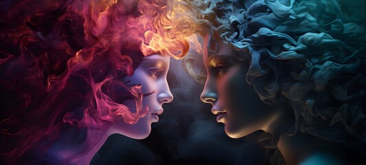 a light Zeus vs medusa , coming out of the smoke,ai generative