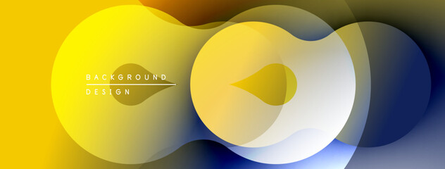 Abstract overlapping circles. Yellow, white, blue gradients create dynamic visual flow. Modern design element for backgrounds.