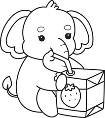 Cute Elephant icon. Funny baby Elephant animal series stock illustration. Life of fluffy Elephant designs.  
Coloring pages of Funny baby Elephant.