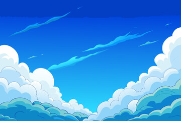 Fototapeta premium Anime Sky Background with Puffy Clouds and Cel Shading