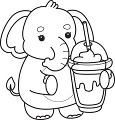 Cute Elephant icon. Funny baby Elephant animal series stock illustration. Life of fluffy Elephant designs.  
Coloring pages of Funny baby Elephant.