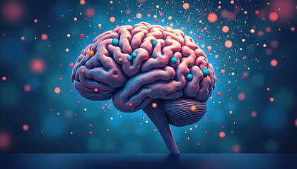 Vibrant Human Brain with Glowing Neural Connections and Floating Particles