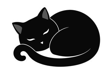 Minimalist black cat sleeping curled up animal