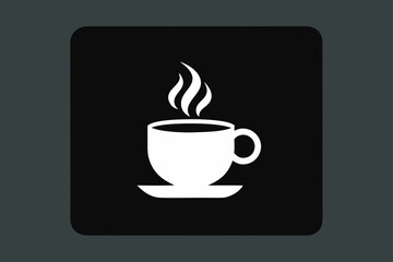 White coffee cup with steam icon on black background
