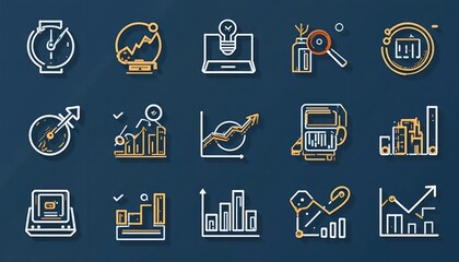 Modern Business and Finance Icon Set: Growth, Analysis, and Strategy