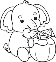 Cute Elephant icon. Funny baby Elephant animal series stock illustration. Life of fluffy Elephant designs.  
Coloring pages of Funny baby Elephant.