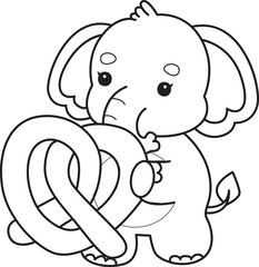 Cute Elephant icon. Funny baby Elephant animal series stock illustration. Life of fluffy Elephant designs.  
Coloring pages of Funny baby Elephant.