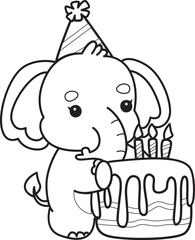 Cute Elephant icon. Funny baby Elephant animal series stock illustration. Life of fluffy Elephant designs.  
Coloring pages of Funny baby Elephant.