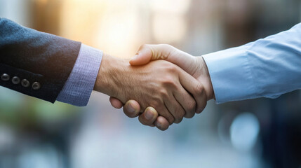 Business handshake between two professionals in formal attire symbolizing partnership success trust deal agreement or collaboration