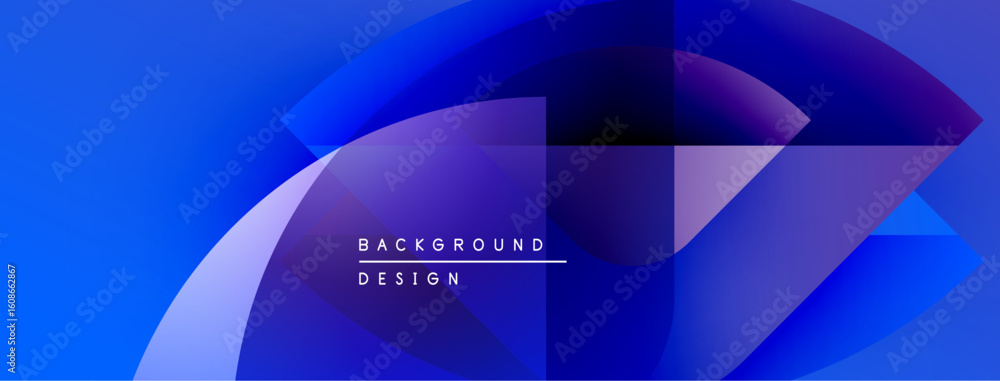 Poster abstract blue design features overlapping shapes, gradients. modern background with text elements, s