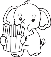 Cute Elephant icon. Funny baby Elephant animal series stock illustration. Life of fluffy Elephant designs.  
Coloring pages of Funny baby Elephant.