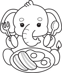 Cute Elephant icon. Funny baby Elephant animal series stock illustration. Life of fluffy Elephant designs.  
Coloring pages of Funny baby Elephant.