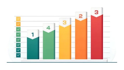 Five colorful bar chart with numbers and checkmarks