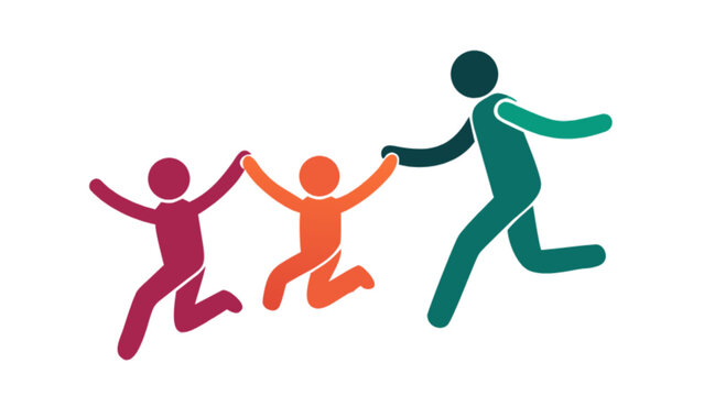 Family fun run vector illustration showing happy children and parent running together for exercise and health