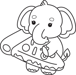 Cute Elephant icon. Funny baby Elephant animal series stock illustration. Life of fluffy Elephant designs.  
Coloring pages of Funny baby Elephant.