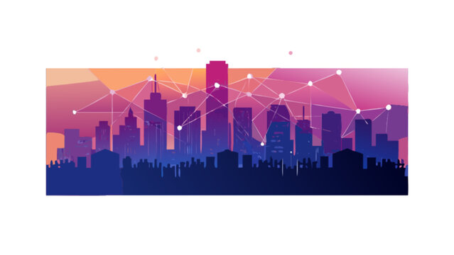 Cityscape network technology skyline vector illustration for modern business and communication design needs