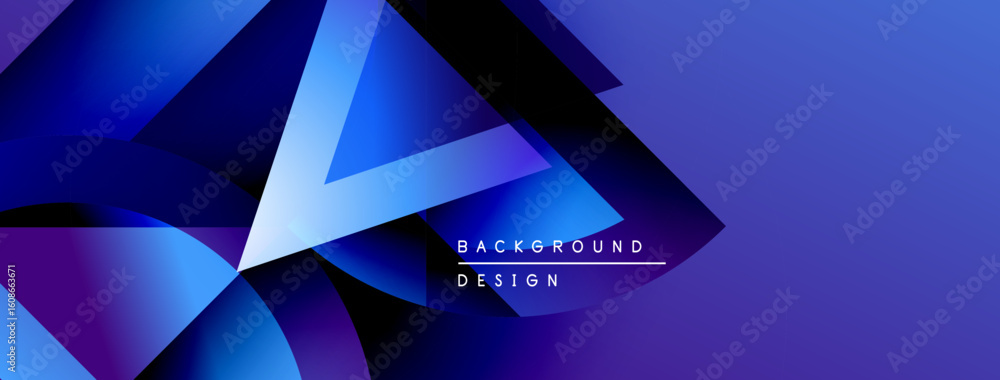 Poster abstract blue shapes overlap, creating dynamic visual effect. modern design features gradients, dept
