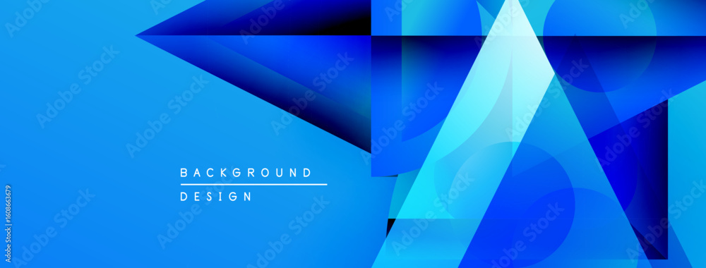 Poster Abstract blue design. Geometric shapes overlap, creating dynamic visual effect. Modern background suitable for various projects.
