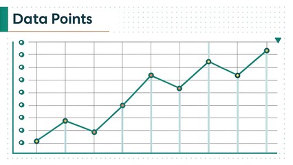 Teal line graph with data points on grid chart statistics