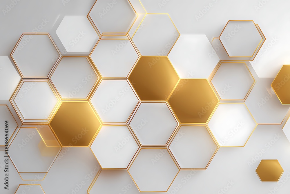 Poster abstract white and gold hexagon pattern modern geometric design with golden edges and 3d effect