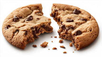 Fototapeta premium chocolate chip cookies ,isolated transparent chocolate chip cookie broken in half png die-cut for advertising