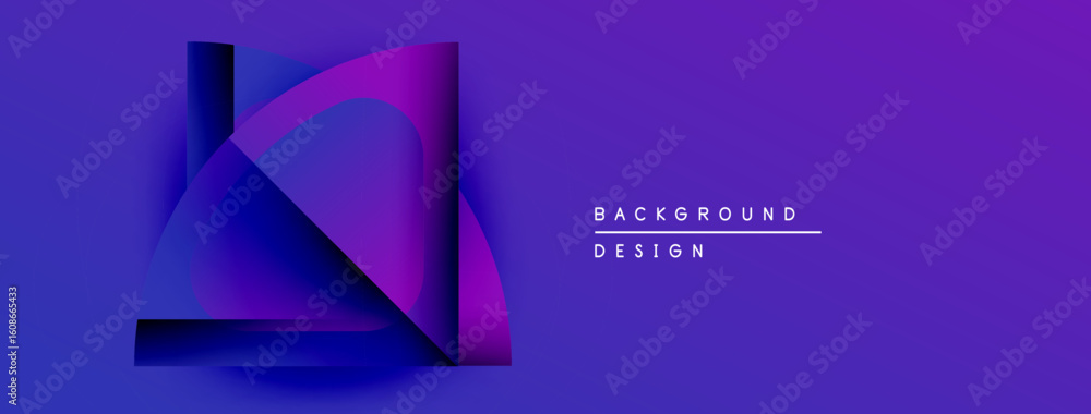 Poster abstract geometric design. purple gradient creates layered paper effect. minimalist style with text 