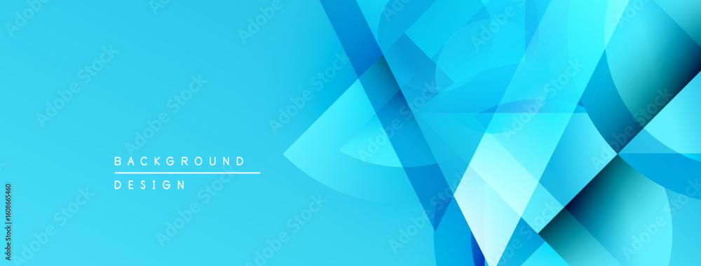 Poster abstract blue background design features overlapping geometric shapes. gradient shades create modern