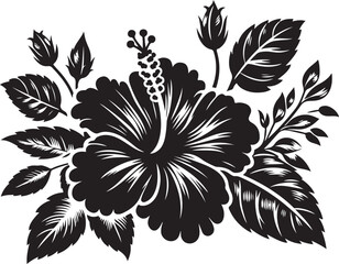 Obraz premium Silhouette of a hibiscus flower logo vector, hibiscus flower logo icon silhouette, flower silhouette logo, hibiscus flower silhouette, black and white hibiscus flower silhouette on white background