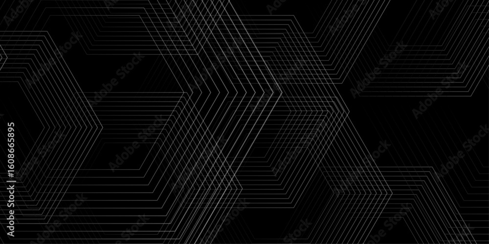Poster abstract grey lines on black background with luxury shapes square background. modern pattern elegant